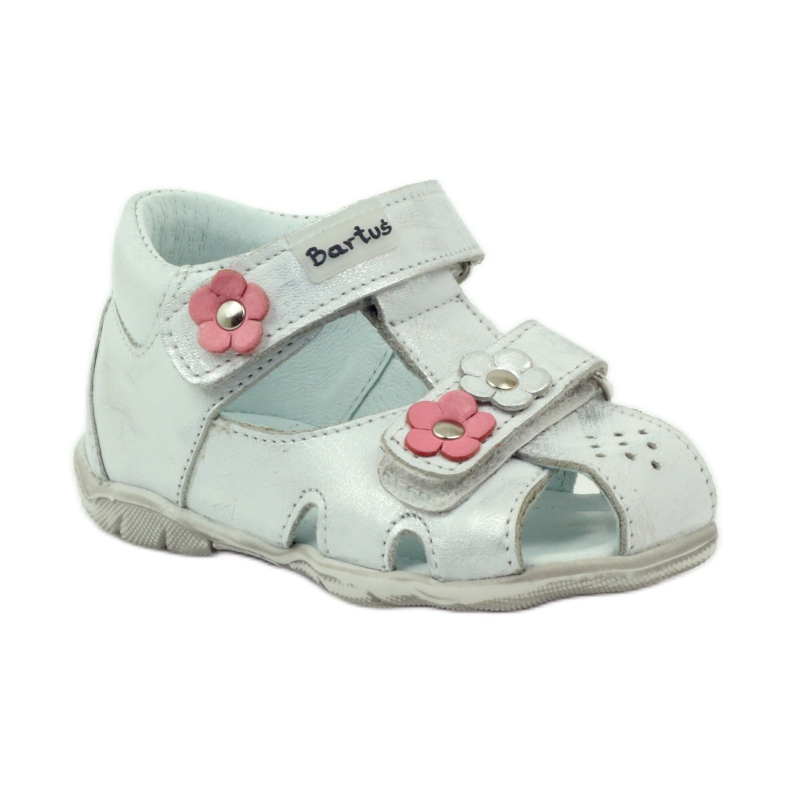 Sandali Bartuś per velcro con fiori d'argento 1