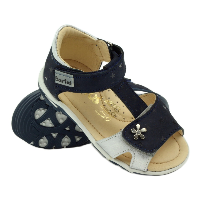 Sandali in pelle per velcro 138 blu navy/argento bartuś 3