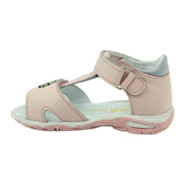 Sandali da ragazza in pelle per velcro 138 rosa bartuś grigio 2