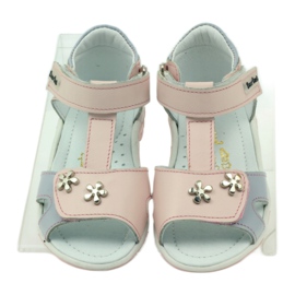 Sandali da ragazza in pelle per velcro 138 rosa bartuś grigio 4