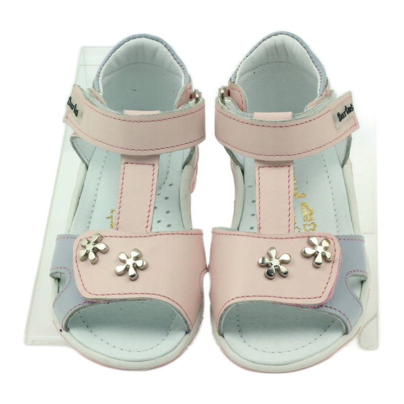 Sandali da ragazza in pelle per velcro 138 rosa bartuś grigio 4