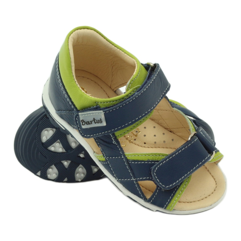 Sandali per ragazzi in pelle per velcro 137 blu scuro/verde bartuś 3