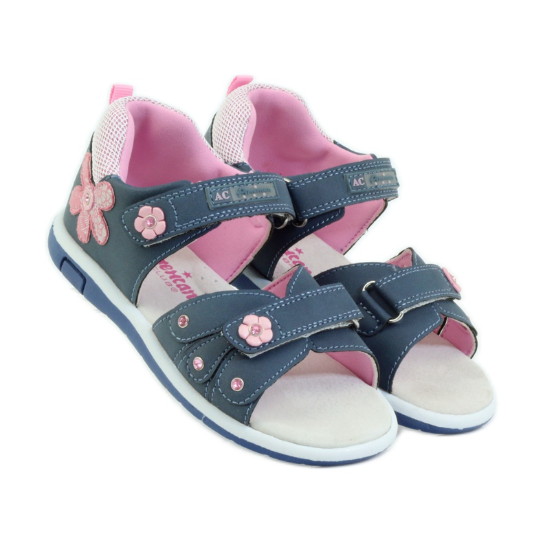 American Club Sandali da bambino con inserto in pelle americana 87285 rosa blu navy 4