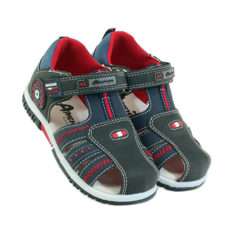American Club Sandali da bambino con inserto in pelle americana 87290 blu navy rosso 4