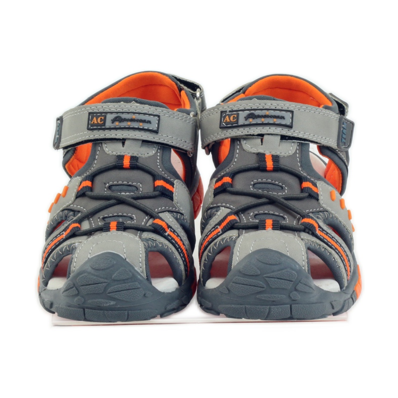 American Club Sandali da bambino con inserto in pelle americana 93607 grigio arancia 4