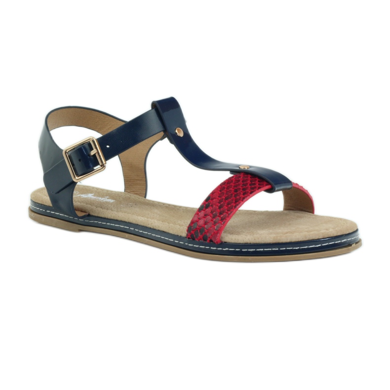 American Club Sandali da donna americani con sottopiede in pelle rosso blu navy 1