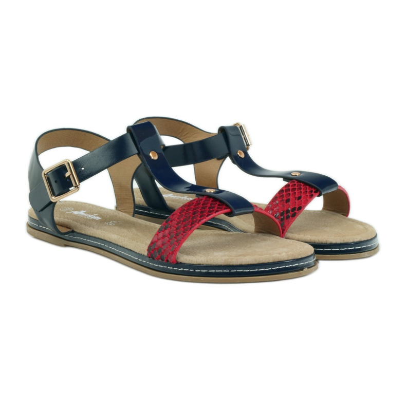 American Club Sandali da donna americani con sottopiede in pelle rosso blu navy 3