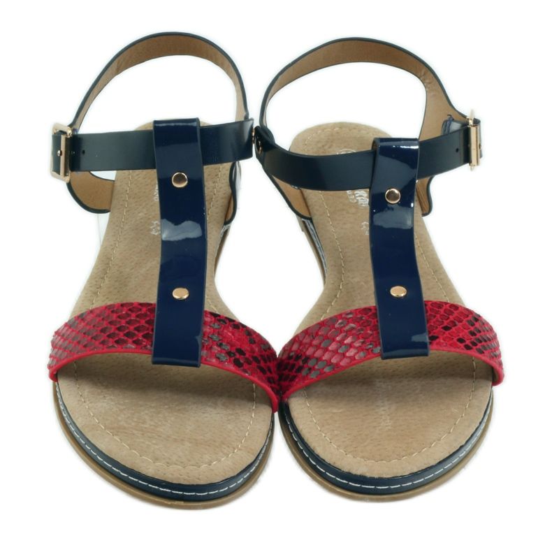 American Club Sandali da donna americani con sottopiede in pelle rosso blu navy 4