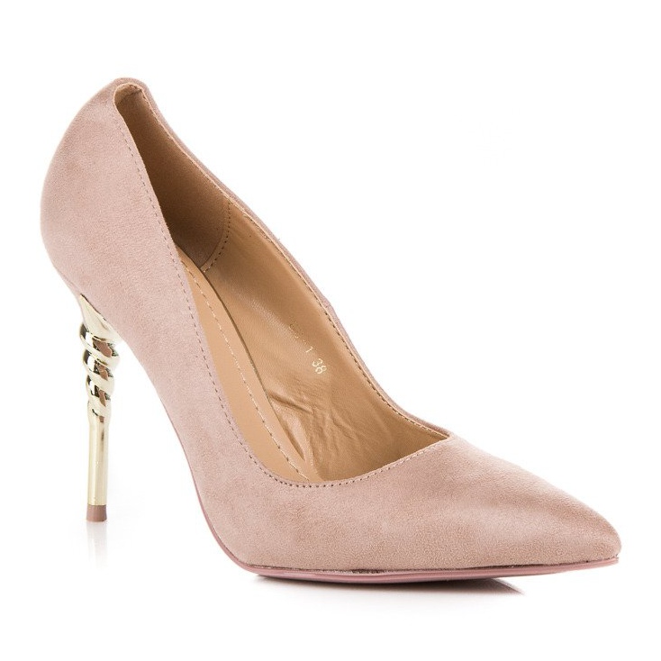 Scarpe col tacco in pelle scamosciata cipria rosa 1