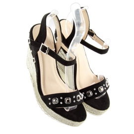 Espadrillas nere su zeppe, nere TS-2730 Black nero 2
