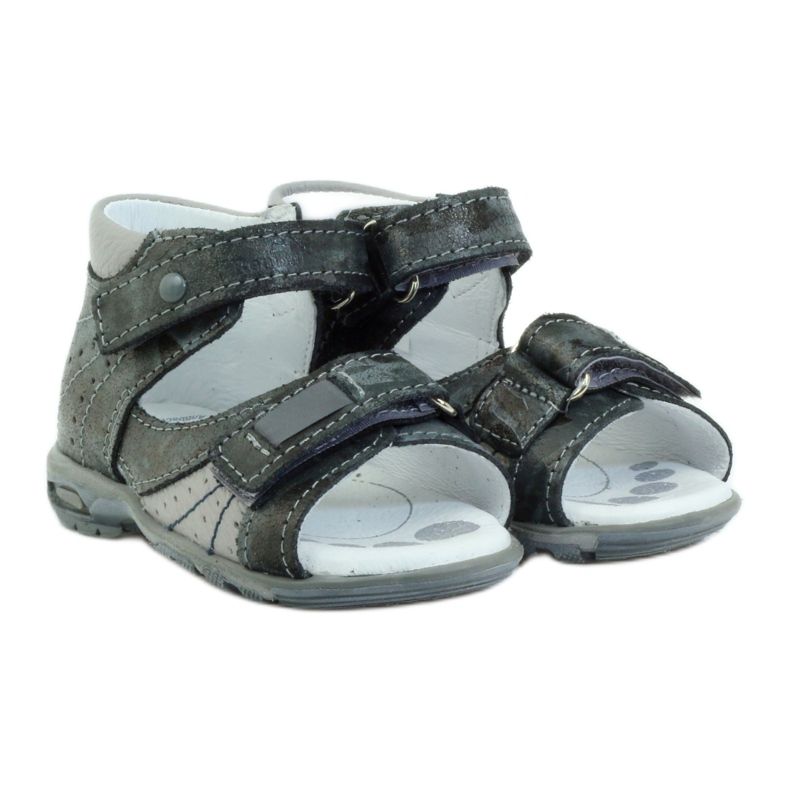 Sandali da bambino in pelle con velcro e catarifrangenti 1407 grigio RenBut 3