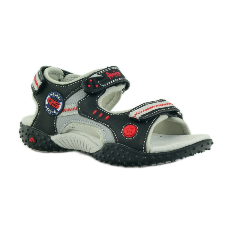 American Club Sandali americani scarpe per bambini sottopiede in pelle rosso grigio nero 1