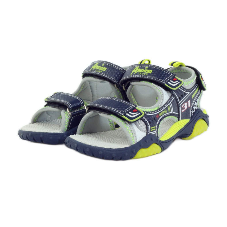 American Club Sandali per scarpe da bambino che brillano di blu navy americano 1702 verde grigio 3