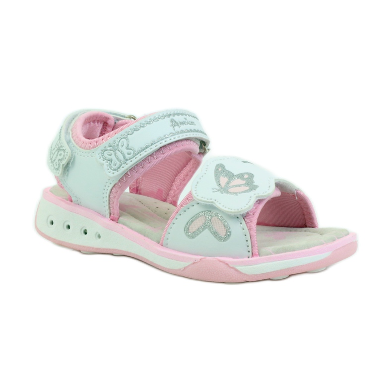 American Club Scarpe per bambini sandali sottopiede in pelle americana incandescente rosa grigio bianco 1