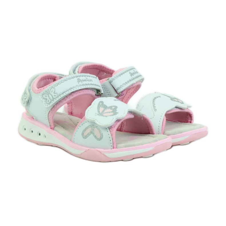 American Club Scarpe per bambini sandali sottopiede in pelle americana incandescente rosa grigio bianco 3