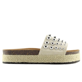 Ciabatte espadrillas con borchie Beige S03 2