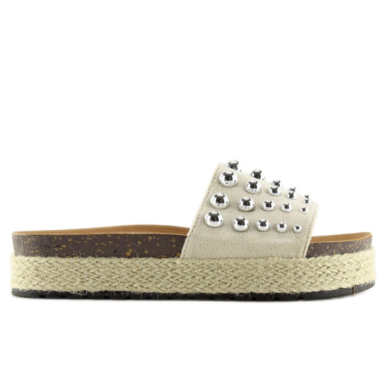 Ciabatte espadrillas con borchie Beige S03 2