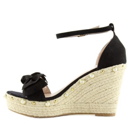 Sandali neri espadrillas con zeppa L2668 nero 2