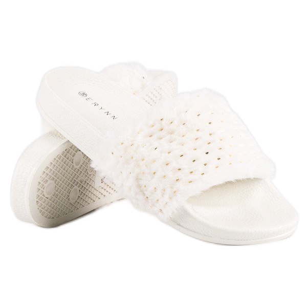 Erynn Infradito bianche con pelliccia bianco 2