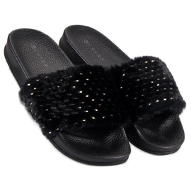 Erynn Ciabatte nere con pelliccia nero 2