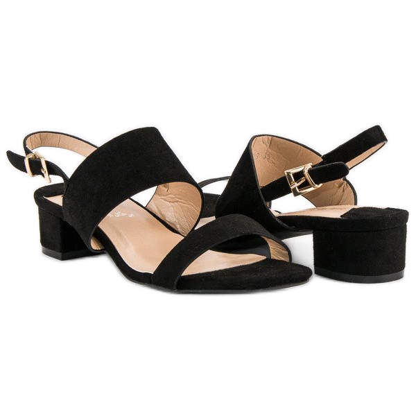 Fama Sandali con tacco basso nero 1