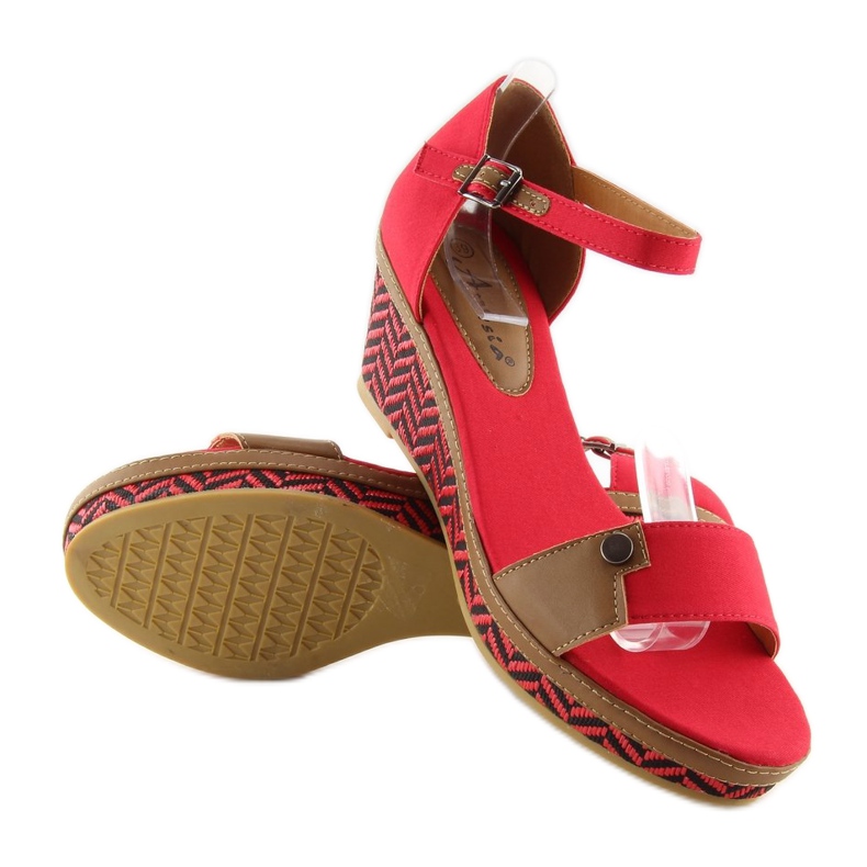 Sandali con zeppa rossi J7731-8 rossi rosso 2