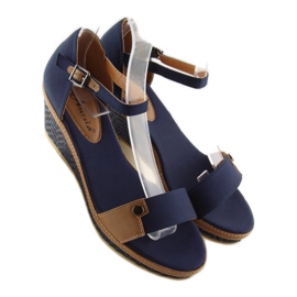 Sandali con zeppa J7731-8 blu navy 1