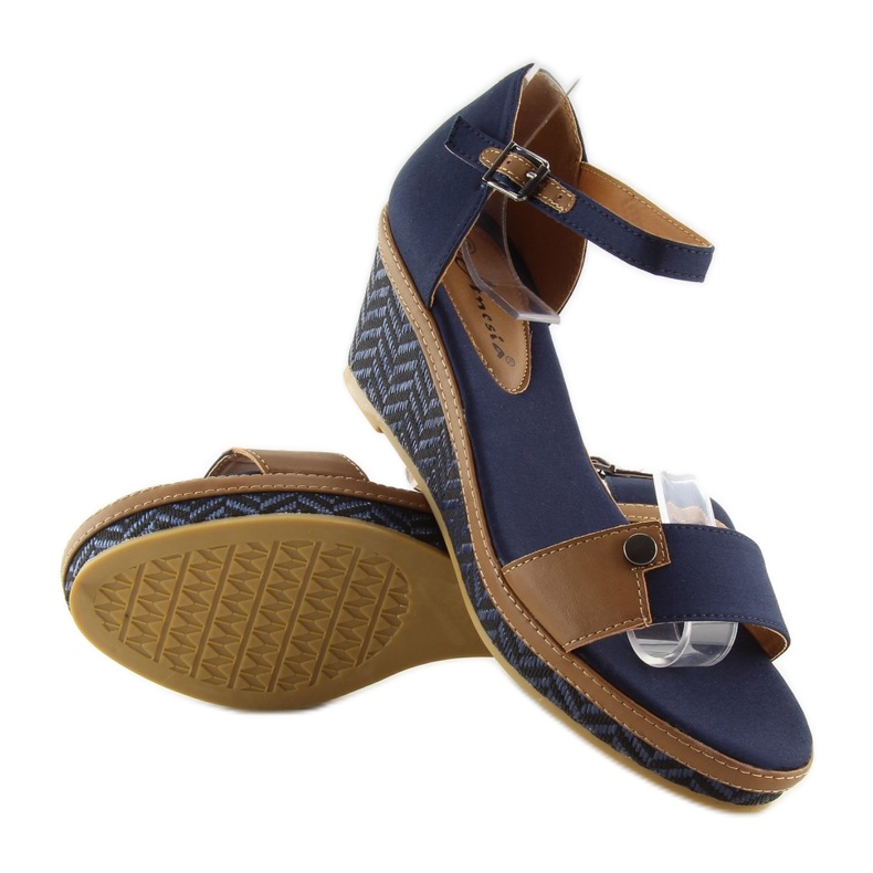 Sandali con zeppa J7731-8 blu navy 2