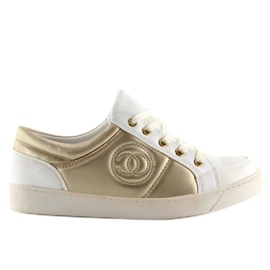 Sneakers Chanelki Y612-41 Bianco bianco e oro giallo 1