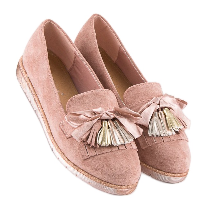 Bestelle Mocassini in camoscio con frange rosa 1