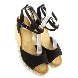 Sandali neri sulla zeppa LJ-5K41 neri nero 2