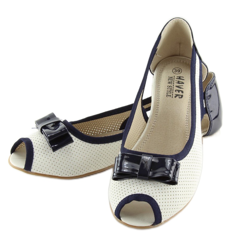 Ballerine open toe bianche D314 WHITE / NAVY bianca 2