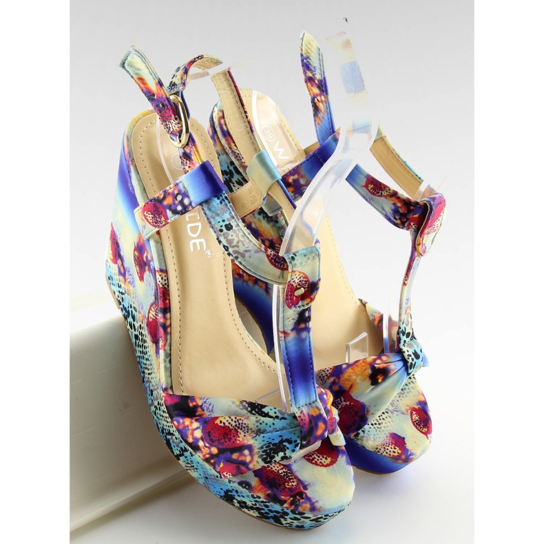 Sandali con zeppa in raso 903 blu 1