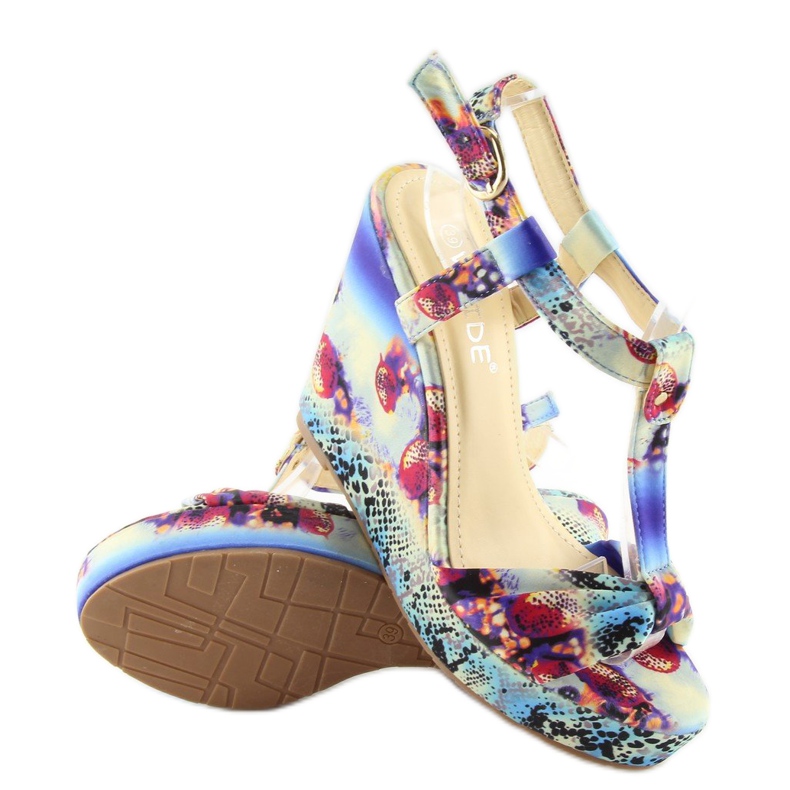 Sandali con zeppa in raso 903 blu 2