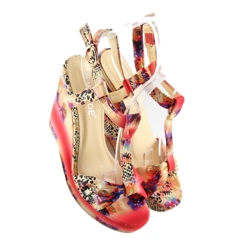 Sandali con zeppa in raso 903 rosso 1