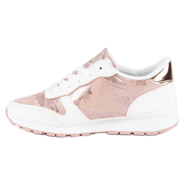 Sneakers bianche con lacci bianco rosa 1
