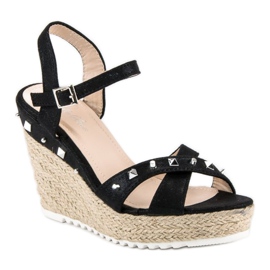 Bello Star Espadrillas con zeppa e strass nero 1