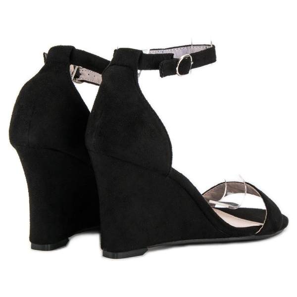 Sandali con zeppa in camoscio nero 1