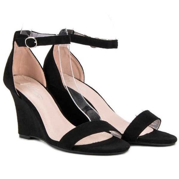 Sandali con zeppa in camoscio nero 2