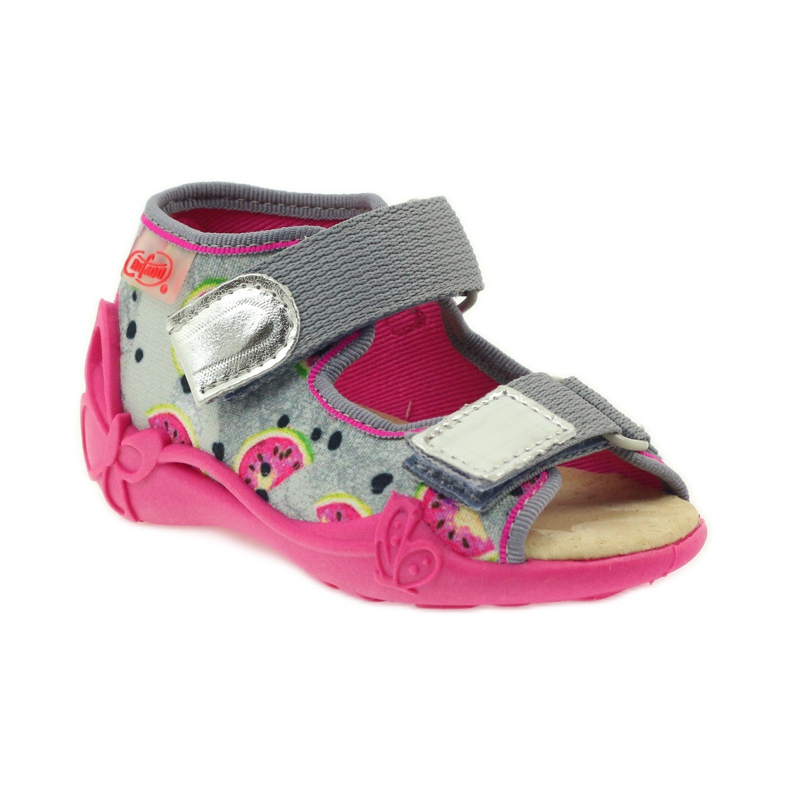 Ciabatte, sandali con velcro, Befado 242p080 grigio rosa 1
