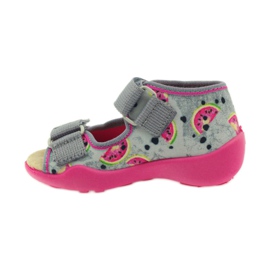 Ciabatte, sandali con velcro, Befado 242p080 grigio rosa 2