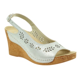 Gregors Sandali in pelle metallica femminile per zeppe d'argento 709 1