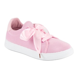 Sneaker stringate in tessuto rosa 1