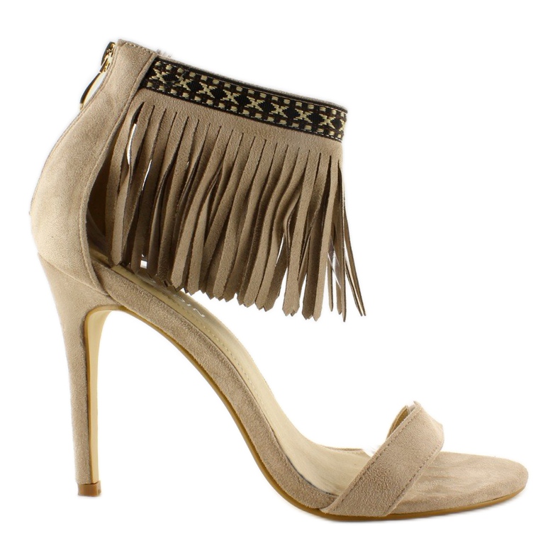Sandali fantasia etnica con frange GD-16-5247 Beige 1