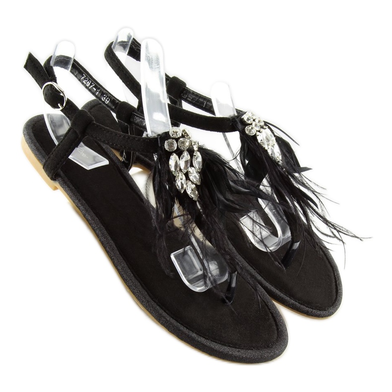 Sandali neri con piume 7267 Nero 2