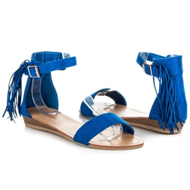 Abloom Sandali in camoscio con frange blu 1