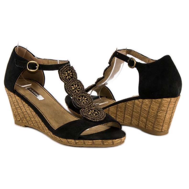 Corina Sandali con zeppa decorativi nero 1