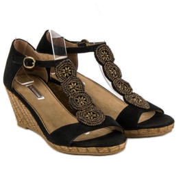 Corina Sandali con zeppa decorativi nero 2