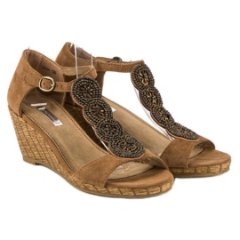 Corina Sandali con zeppa decorativi marrone 1