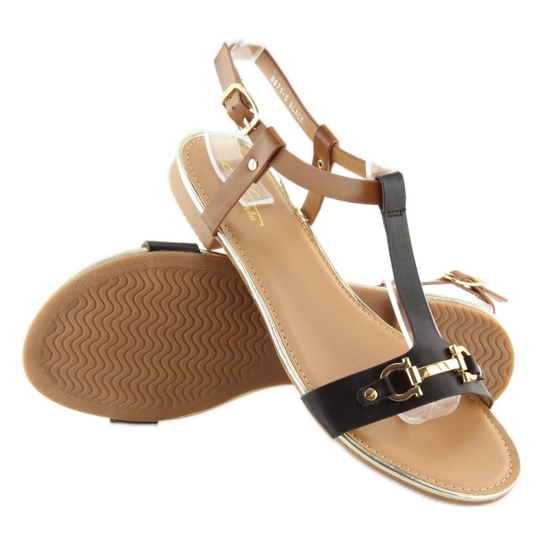 Sandali neri su suola piatta nero 9871 Nero 1